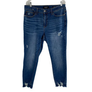 Judy Blue Womens Jeans Skinny Fit 16W Distressed Denim High Rise Raw Hem Blue